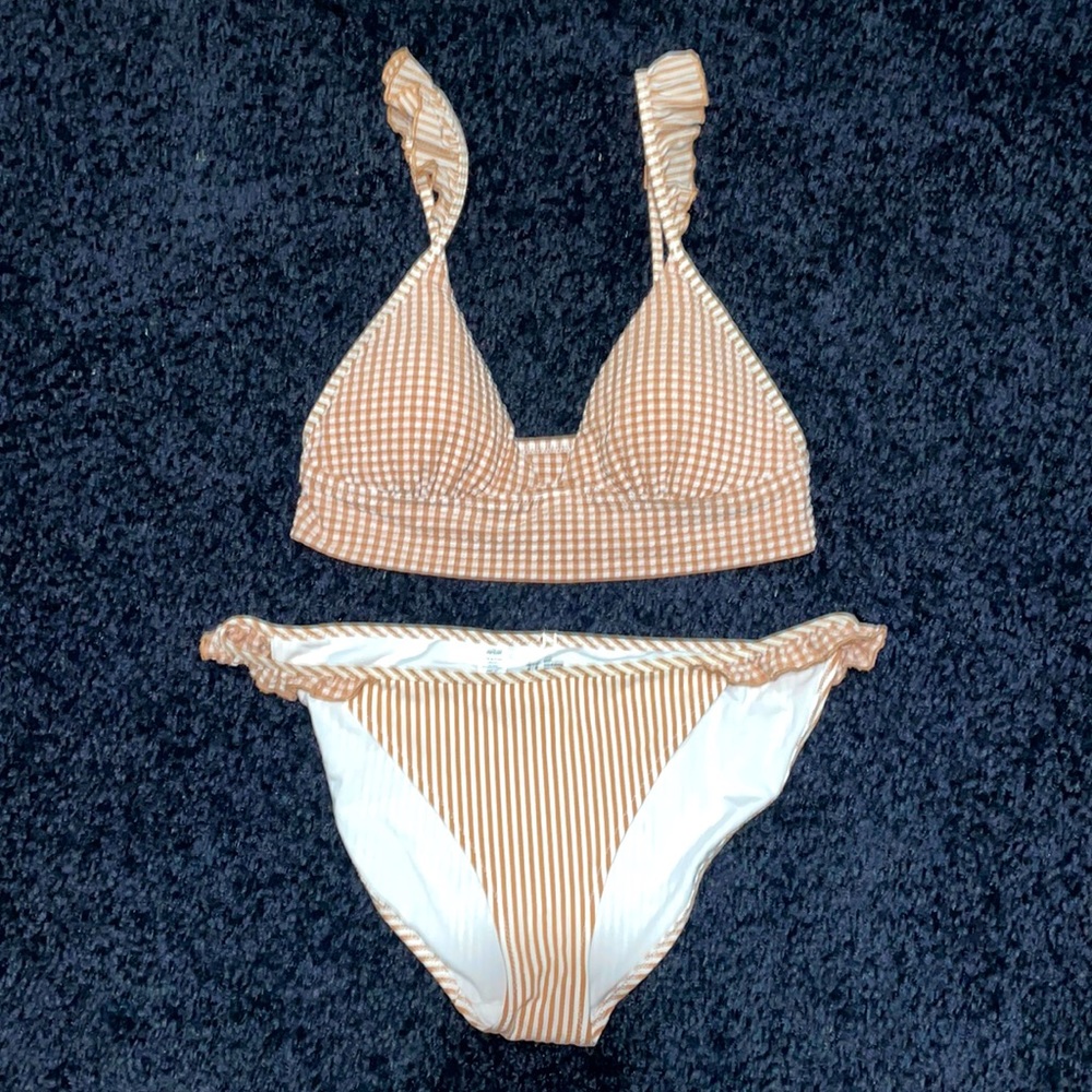 Aerie triangle ruffle bikini S top, M bottom